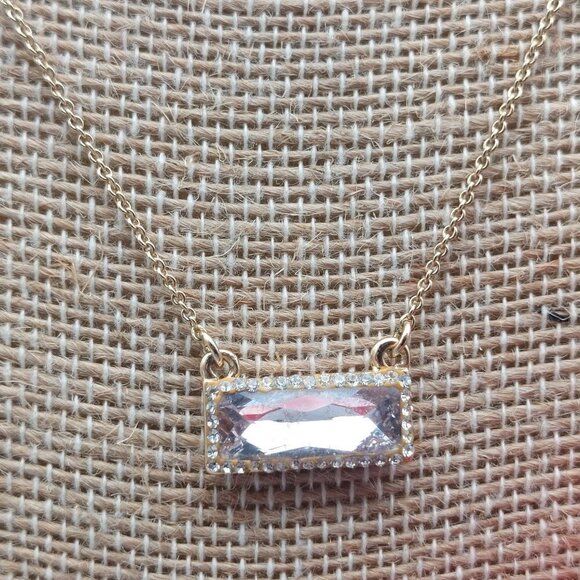 Adorable Minimalist LOFT Pendant Necklace Gold Tone Chain Crystal Bar 16" - 18" - Picture 3 of 7